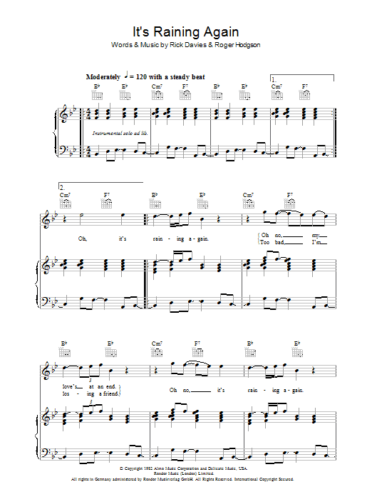 It's Raining Again (Piano, Vocal & Guitar Chords) von Supertramp