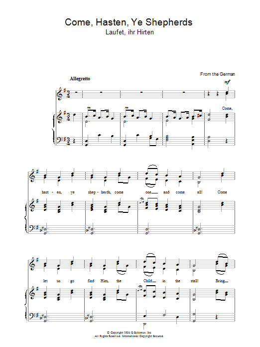 Come Hasten Ye Shepherds (Piano, Vocal & Guitar Chords) von Christmas Carol