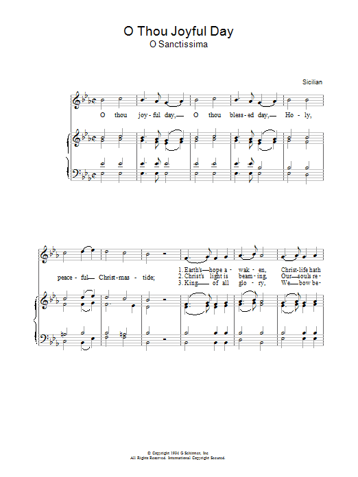 O Thou Joyful Day (Piano, Vocal & Guitar Chords) von Christmas Carol
