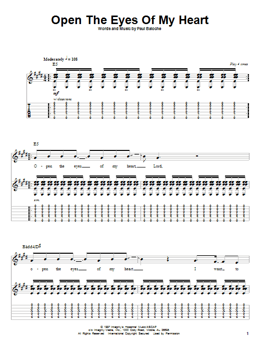 Open The Eyes Of My Heart (Guitar Tab (Single Guitar)) von Paul Baloche