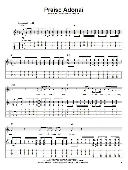 Praise Adonai (Guitar Tab (Single Guitar)) von Paul Baloche
