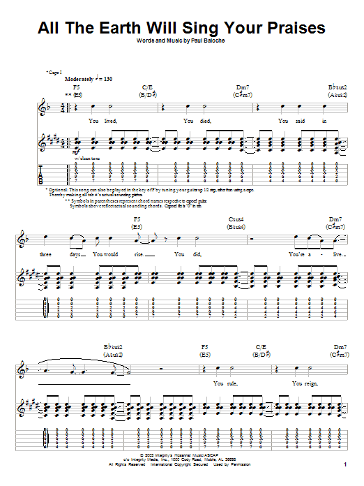 All The Earth Will Sing Your Praises (Guitar Tab (Single Guitar)) von Paul Baloche