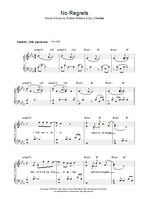 No Regrets (Piano, Vocal & Guitar Chords) von Robbie Williams