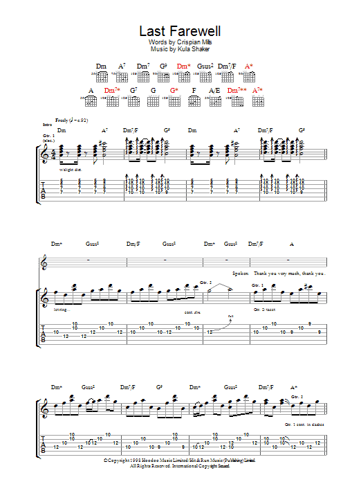 Last Farewell (Guitar Tab) von Kula Shaker