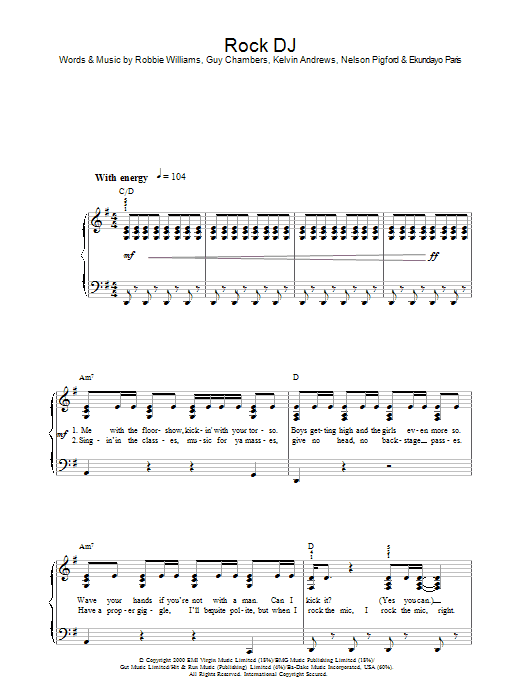 Rock DJ (Piano, Vocal & Guitar Chords) von Robbie Williams