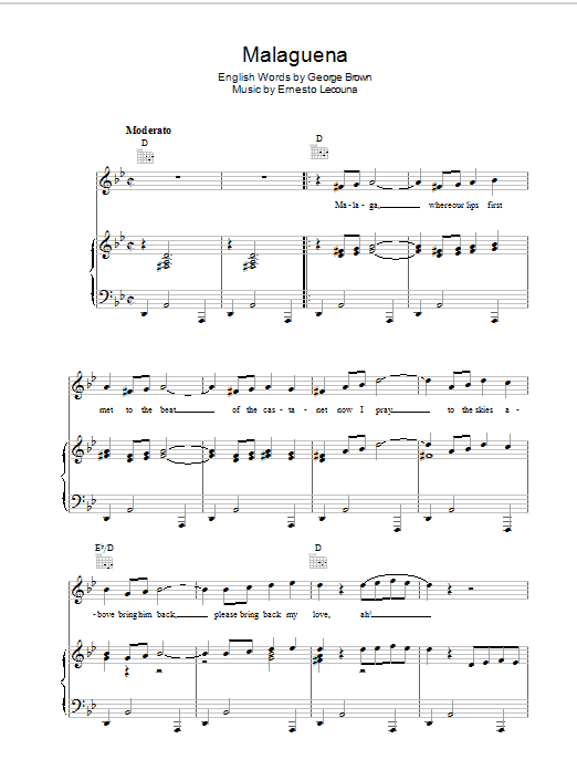 Malaguena (Piano, Vocal & Guitar Chords) von Ernesto Lecuona