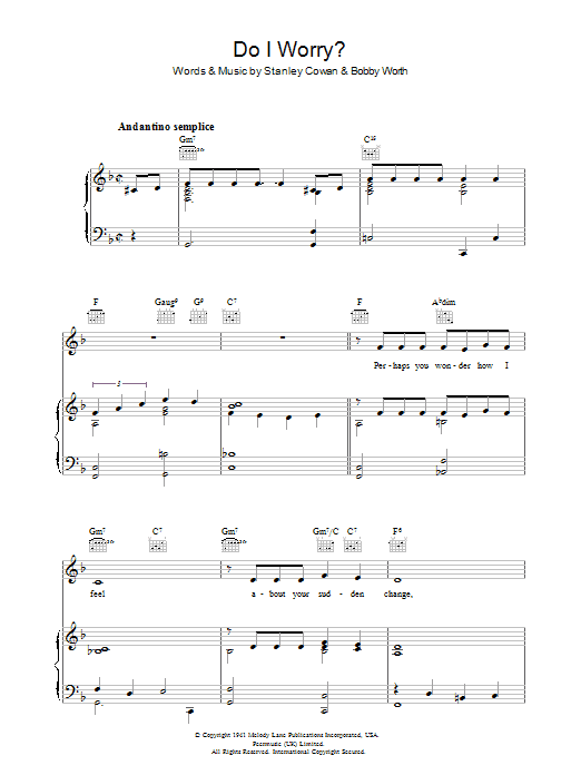 Do I Worry (Piano, Vocal & Guitar Chords) von Stanley Cowan