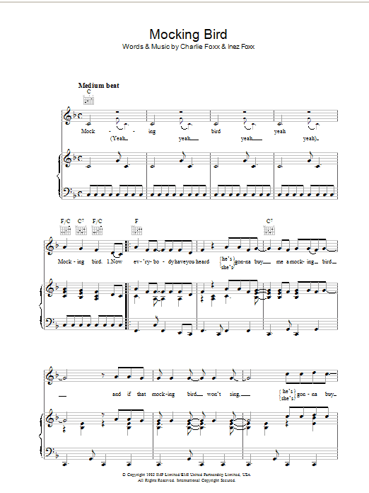 Mocking Bird (Piano, Vocal & Guitar Chords) von Charlie Foxx