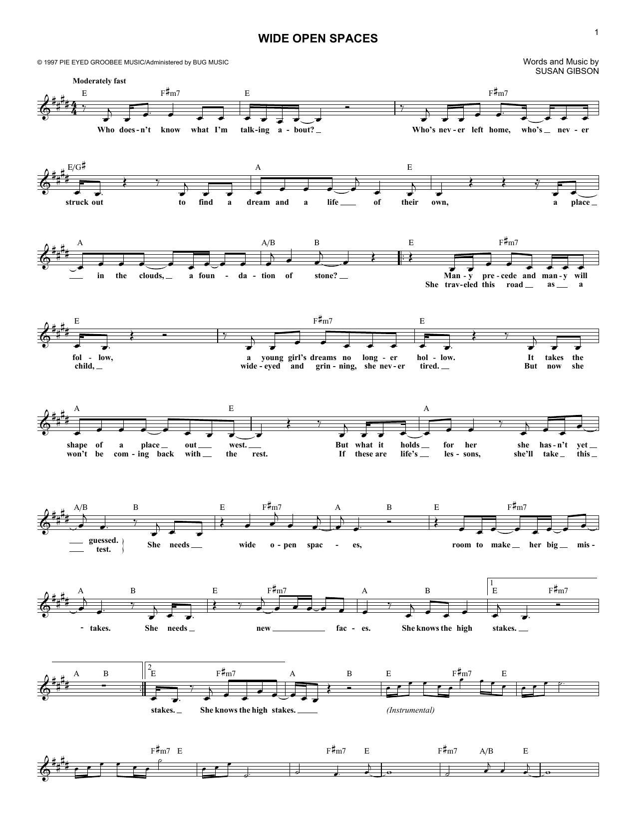 Wide Open Spaces (Lead Sheet / Fake Book) von The Chicks