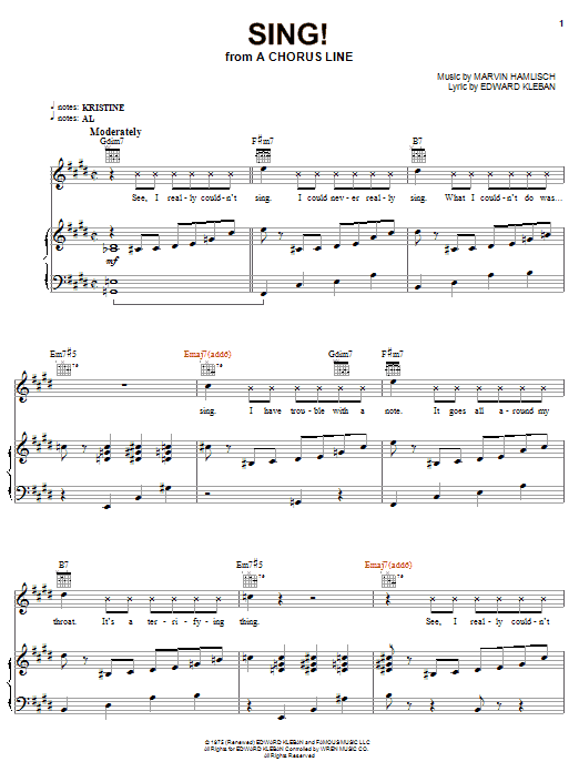 Sing! (Piano, Vocal & Guitar Chords (Right-Hand Melody)) von Marvin Hamlisch