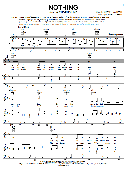 Nothing (Piano, Vocal & Guitar Chords (Right-Hand Melody)) von Marvin Hamlisch
