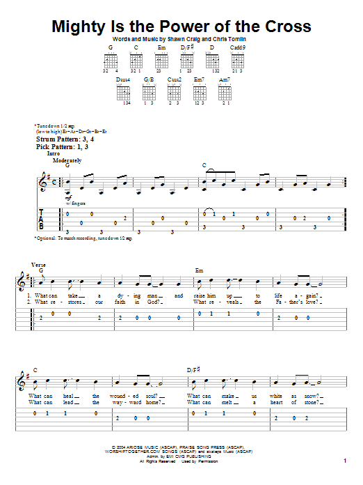 Mighty Is The Power Of The Cross (Easy Guitar Tab) von Chris Tomlin