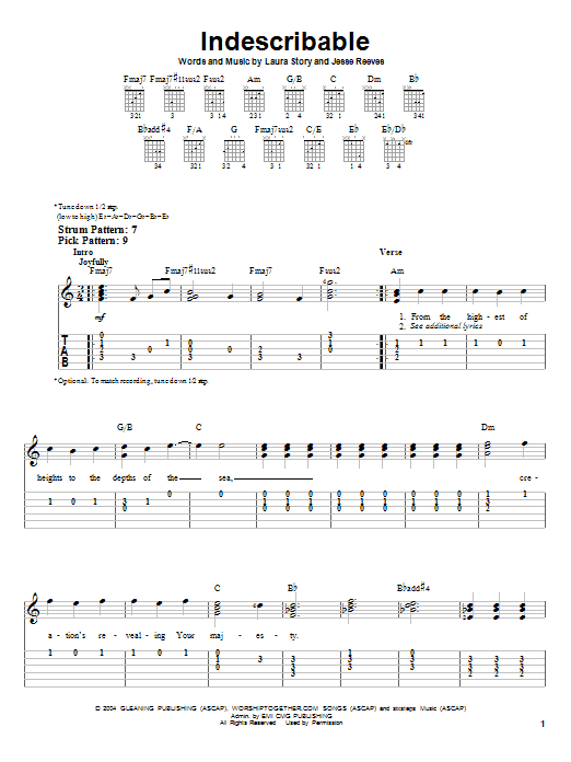 Indescribable (Easy Guitar Tab) von Chris Tomlin