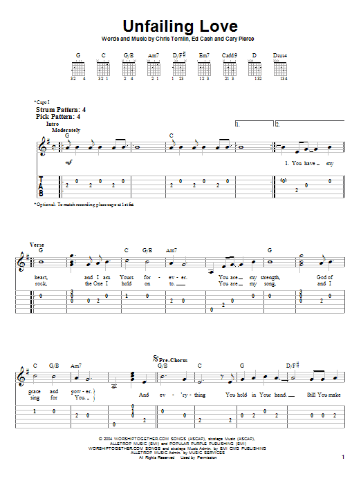 Unfailing Love (Easy Guitar Tab) von Chris Tomlin