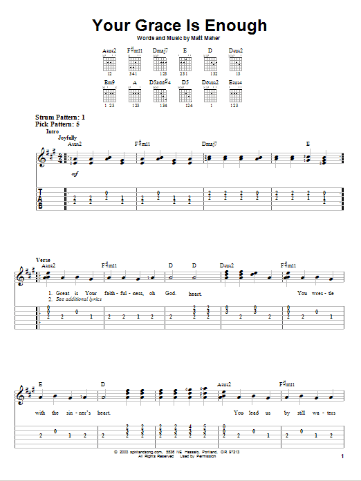 Your Grace Is Enough (Easy Guitar Tab) von Chris Tomlin