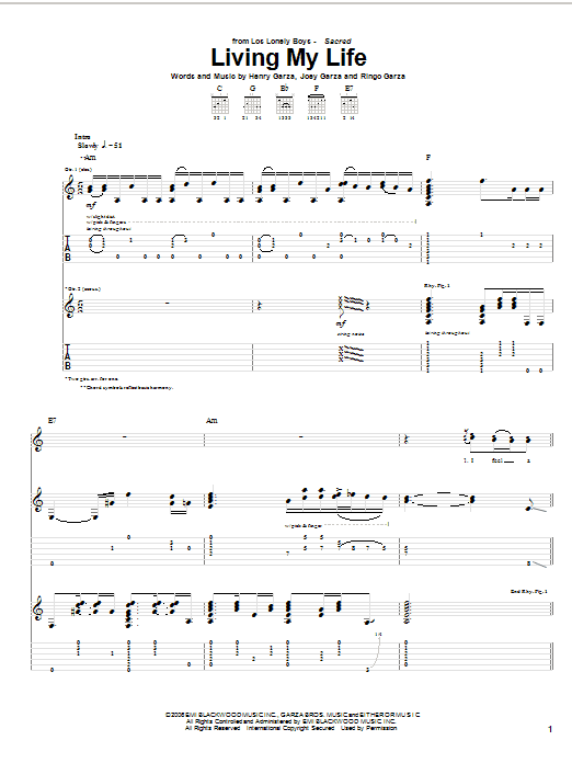 Living My Life (Guitar Tab) von Los Lonely Boys