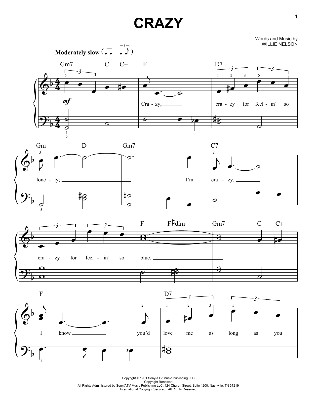 Crazy (Very Easy Piano) von Willie Nelson