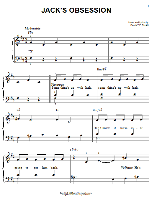 Jack's Obsession (from The Nightmare Before Christmas) (Easy Piano) von Danny Elfman