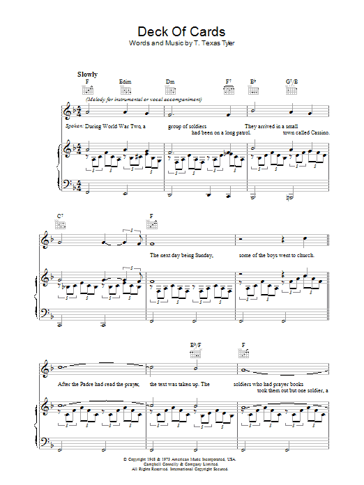 Deck Of Cards (Piano, Vocal & Guitar Chords) von T. Texas Tyler