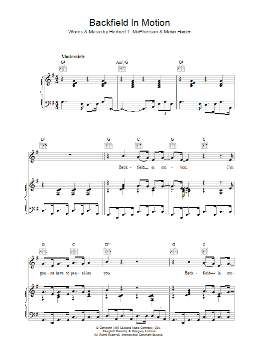 Backfield In Motion (Piano, Vocal & Guitar Chords) von Mel & Tim