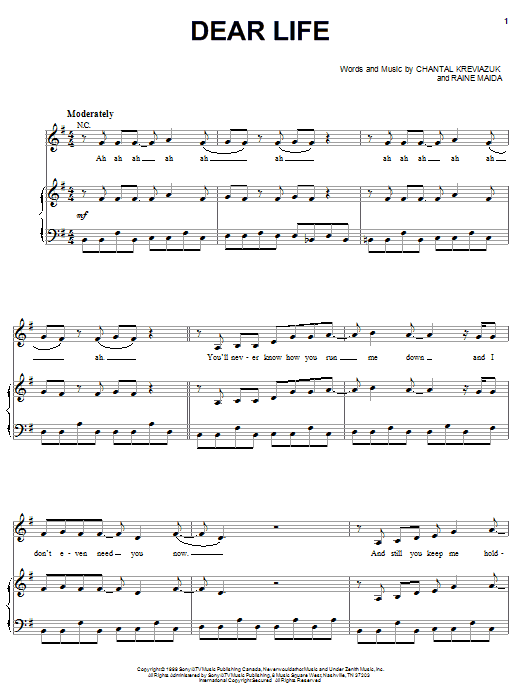 Dear Life (Piano, Vocal & Guitar Chords (Right-Hand Melody)) von Chantal Kreviazuk