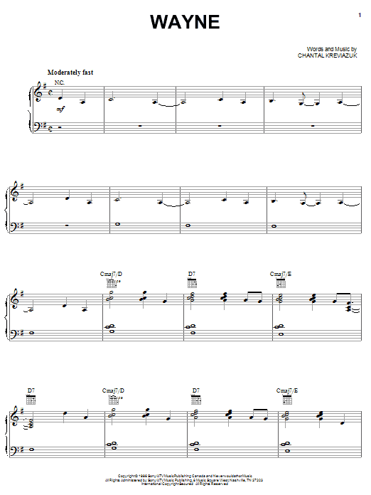 Wayne (Piano, Vocal & Guitar Chords (Right-Hand Melody)) von Chantal Kreviazuk