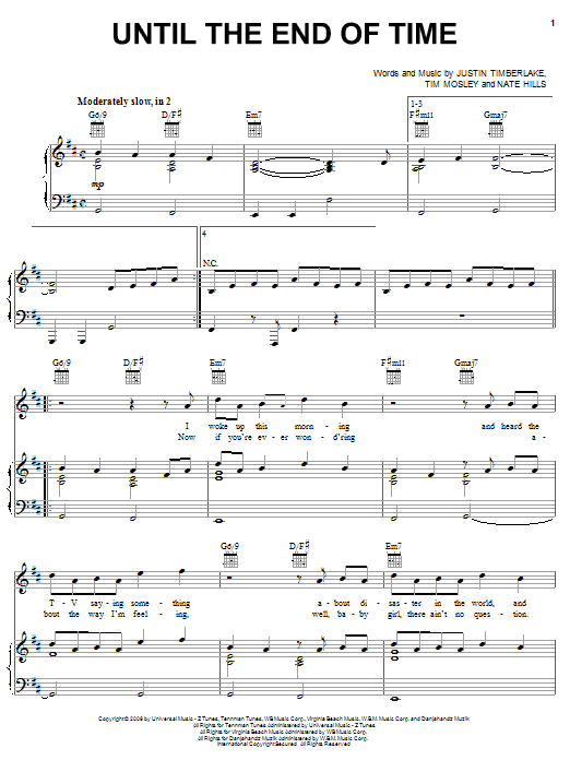 Until The End Of Time (Piano, Vocal & Guitar Chords (Right-Hand Melody)) von Justin Timberlake