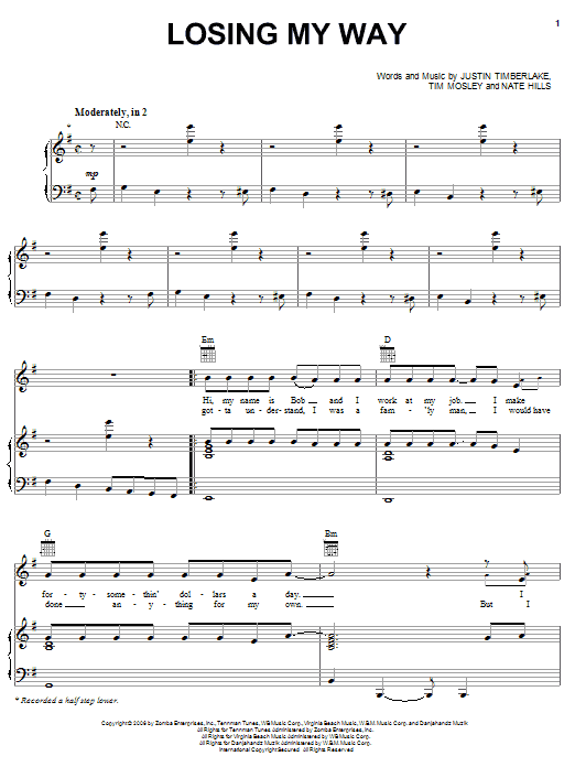 Losing My Way (Piano, Vocal & Guitar Chords (Right-Hand Melody)) von Justin Timberlake