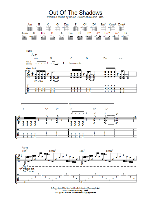 Out Of The Shadows (Guitar Tab) von Iron Maiden