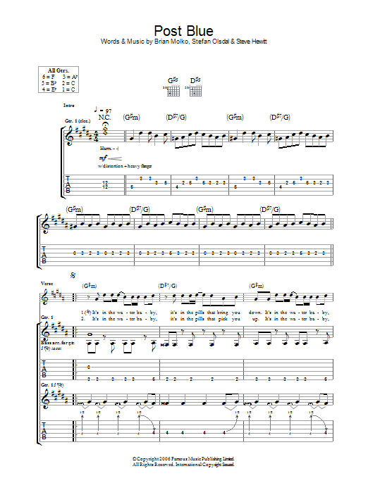 Post Blue (Guitar Tab) von Placebo