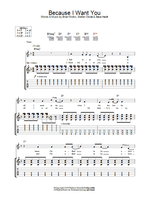 Because I Want You (Guitar Tab) von Placebo