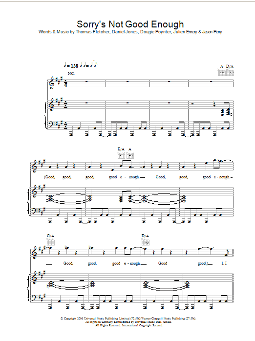 Sorry's Not Good Enough (Piano, Vocal & Guitar Chords) von McFly