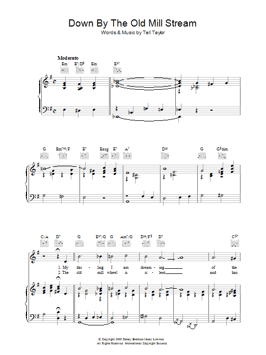 Down By The Old Mill Stream (Piano, Vocal & Guitar Chords) von Tell Taylor