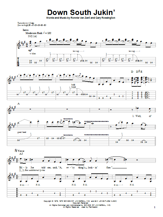 Down South Jukin' (Guitar Tab (Single Guitar)) von Lynyrd Skynyrd