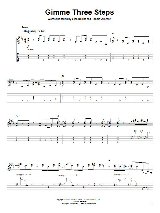 Gimme Three Steps (Guitar Tab (Single Guitar)) von Lynyrd Skynyrd