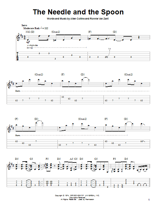 The Needle And The Spoon (Guitar Tab (Single Guitar)) von Lynyrd Skynyrd