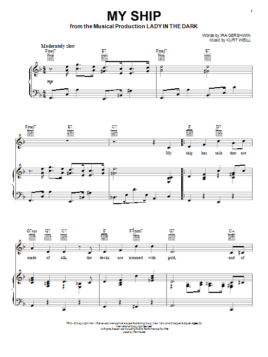 My Ship (Piano, Vocal & Guitar Chords (Right-Hand Melody)) von Kurt Weill