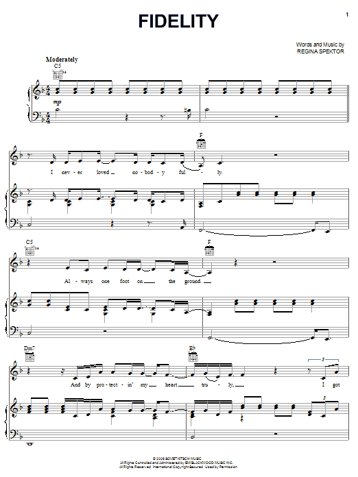 Fidelity (Piano, Vocal & Guitar Chords (Right-Hand Melody)) von Regina Spektor