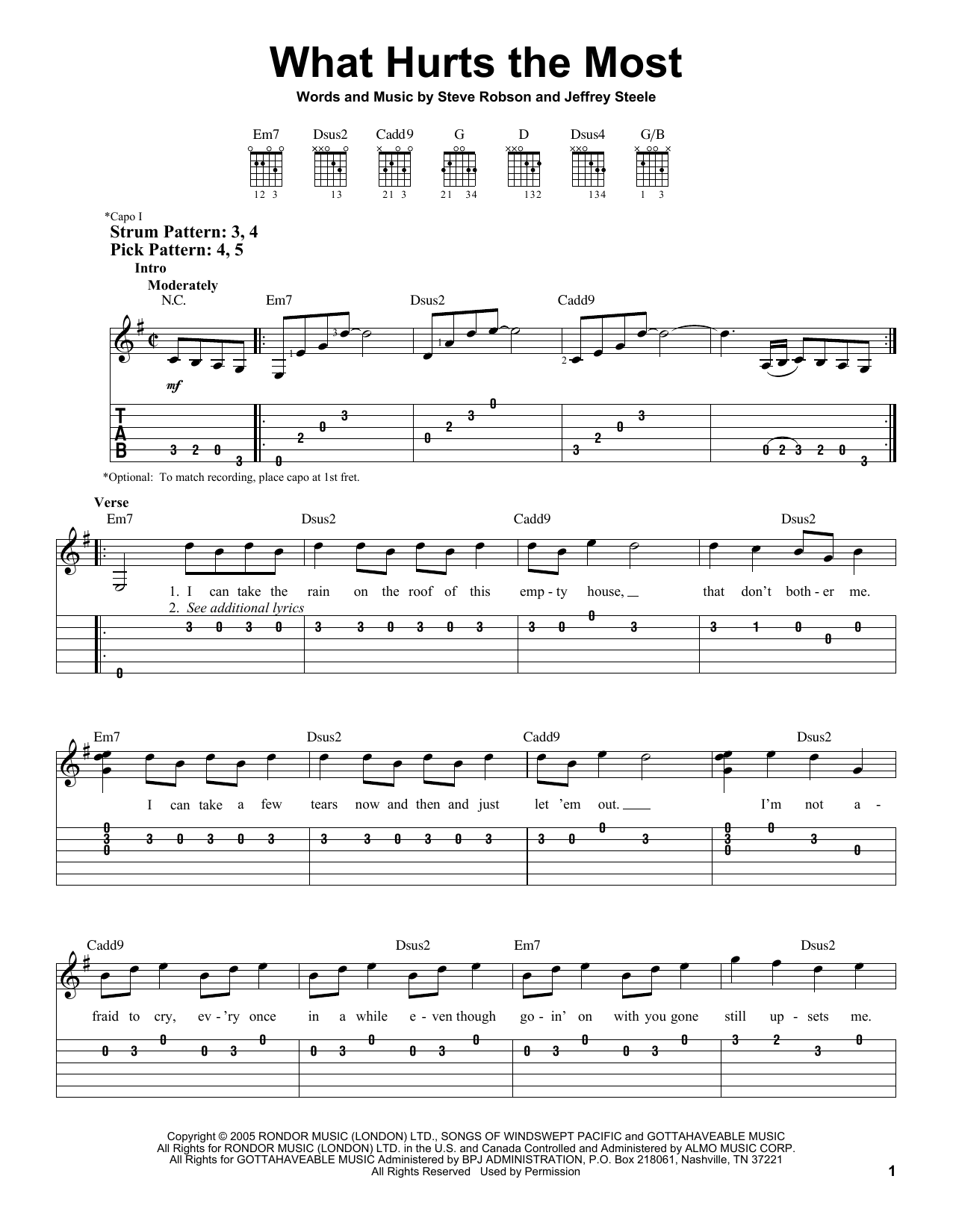 What Hurts The Most (Easy Guitar Tab) von Rascal Flatts