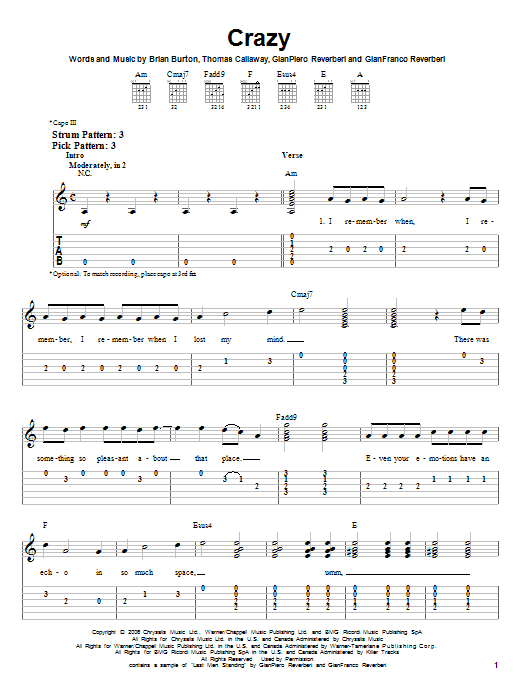 Crazy (Easy Guitar Tab) von Gnarls Barkley