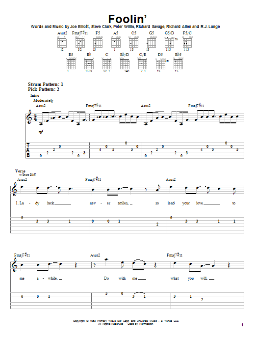 Foolin' (Easy Guitar Tab) von Def Leppard