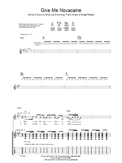 Give Me Novacaine (Guitar Tab) von Green Day