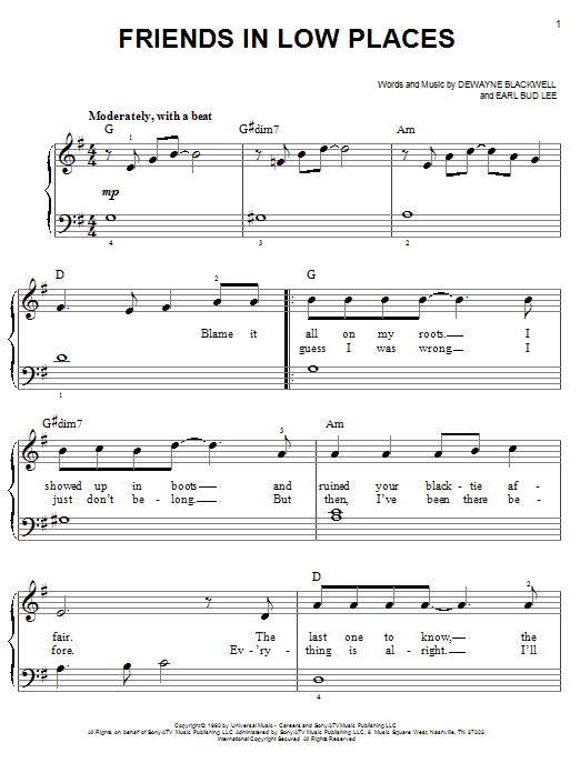 Friends In Low Places (Very Easy Piano) von Garth Brooks