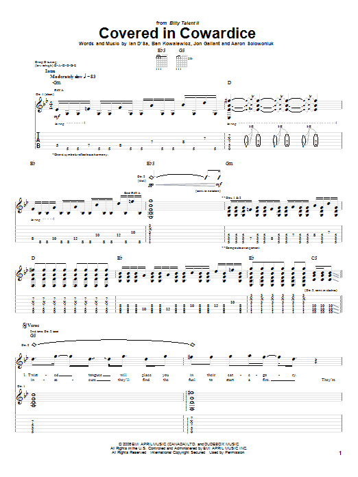 Covered In Cowardice (Guitar Tab) von Billy Talent