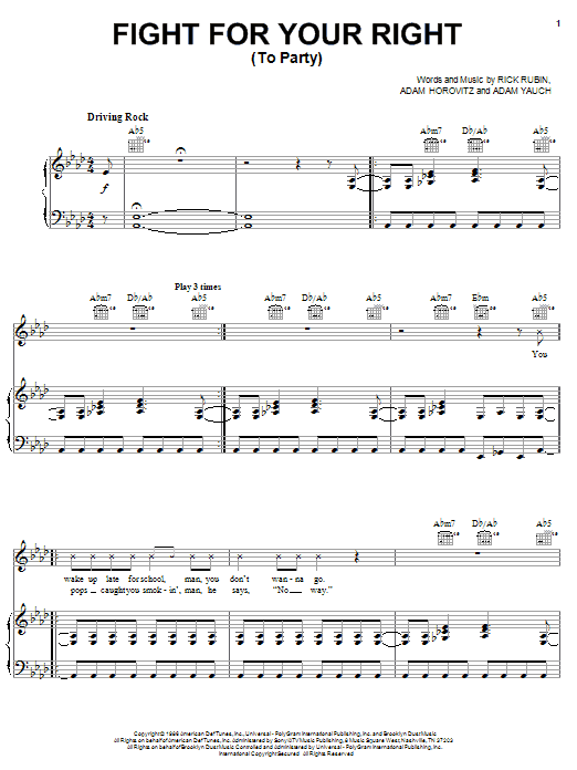 Fight For Your Right (To Party) (Piano, Vocal & Guitar Chords (Right-Hand Melody)) von Beastie Boys