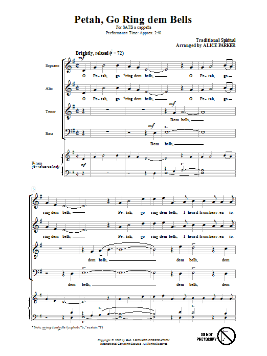 Petah, Go Ring Dem Bells (SATB Choir) von Alice Parker