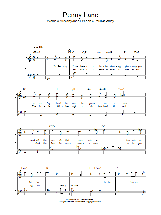 Penny Lane (Piano, Vocal & Guitar Chords) von The Beatles