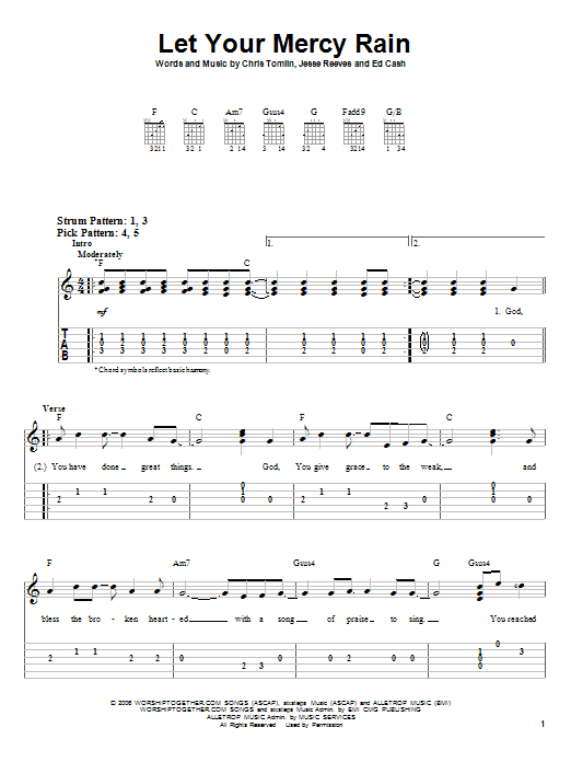 Let Your Mercy Rain (Easy Guitar Tab) von Chris Tomlin