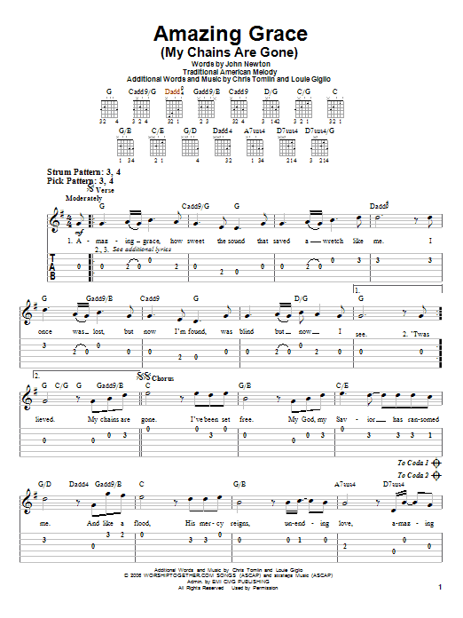 Amazing Grace (My Chains Are Gone) (Easy Guitar Tab) von Chris Tomlin