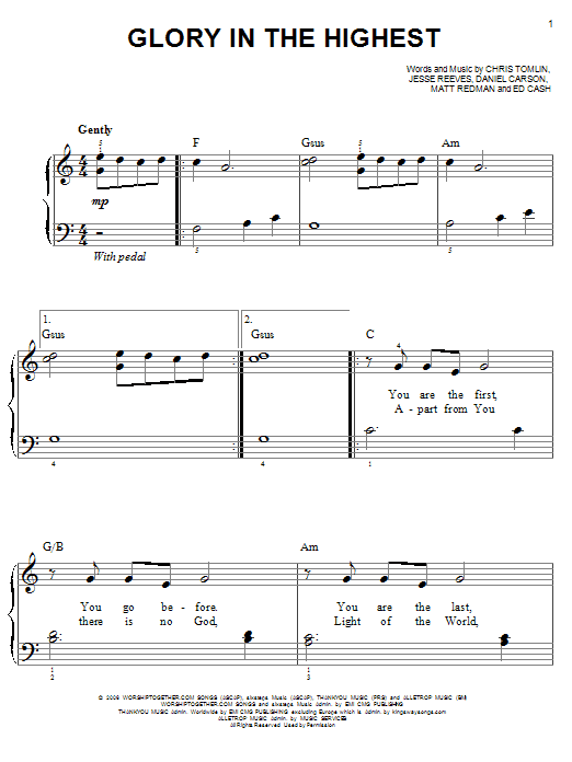 Glory In The Highest (Easy Piano) von Chris Tomlin